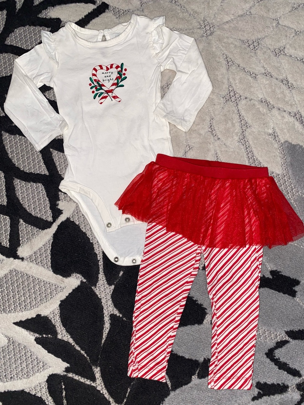 Carter's White Long Sleeve Candy Cane Bodysuit with Red Tulle Skirt Leggings Set - Picture 1 of 7